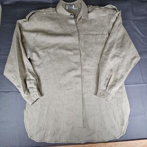 Regina Porter Vintage 100% Linen Button Down Shirt Khaki Safari Utility Size 10